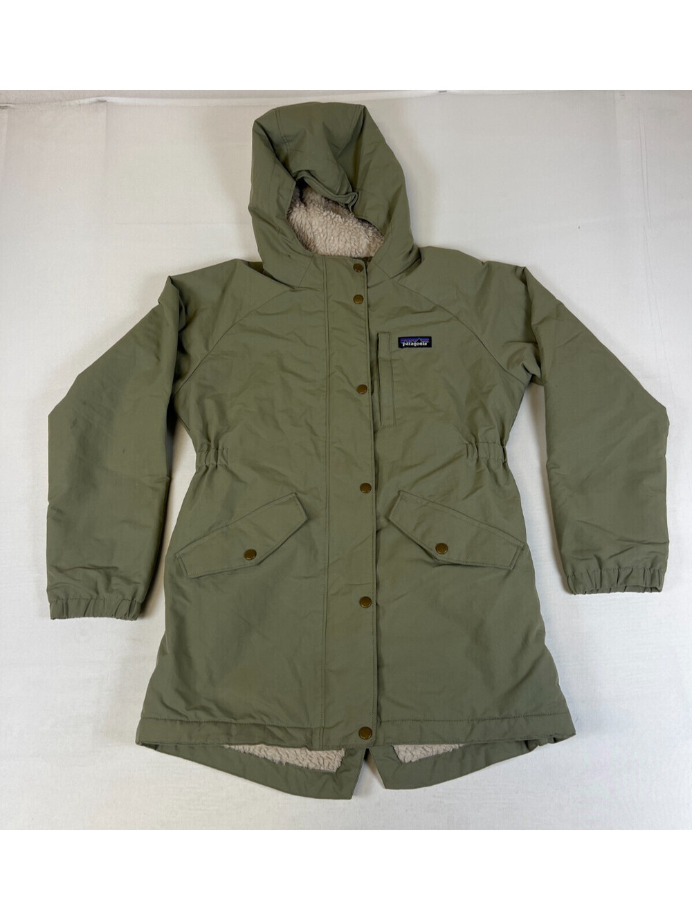 Patagonia Girls Insulated Isthmus Parka Jacket Size 12 Garden Green Hooded